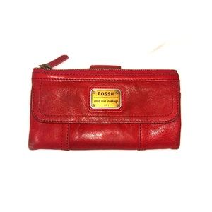 FOSSIL Red Leather Wallet With ID Compartment
